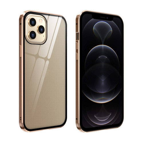 Fusion360 iPhone 12 / 12 Pro Double Sides Tempered Glass Magnetic Adsorption Metal Frame Anti-peep Screen Case - Gold